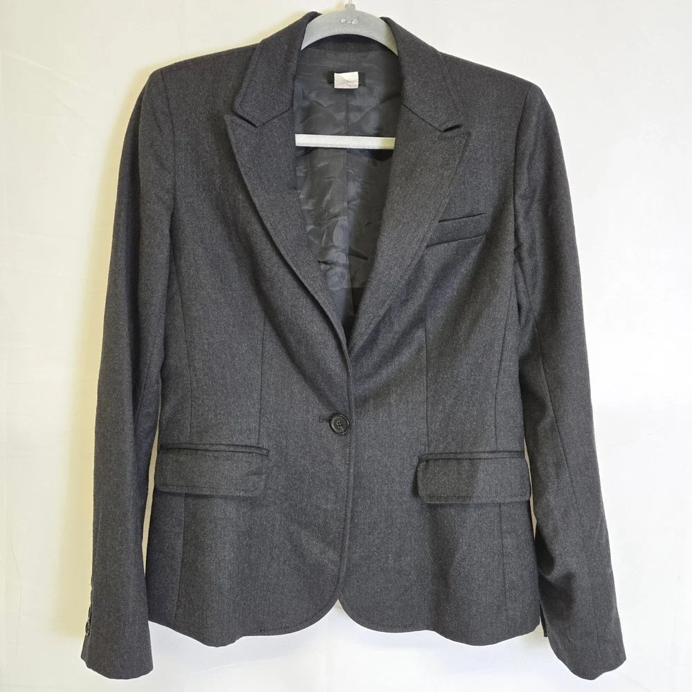 J. Crew Single Button‎ Wool Blazer, Gray, Size 6, 77824, 2006 y2k Dark Academia